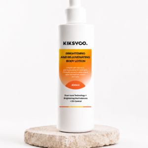Kiksyco Brightening and Rejuvenating Body Lotion, a hydrating and evening body cream designed specifically for melanin-rich skin.