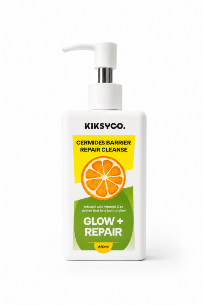Kiksyco Ceramides Barrier Repair Cleanse, a gentle and hydrating ceramide-infused daily face wash for sensitive and melanin-rich skin.